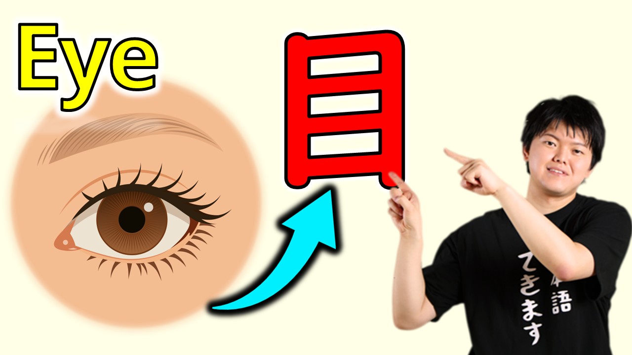 Illustration of a bear with the Japanese word 目（め / me）